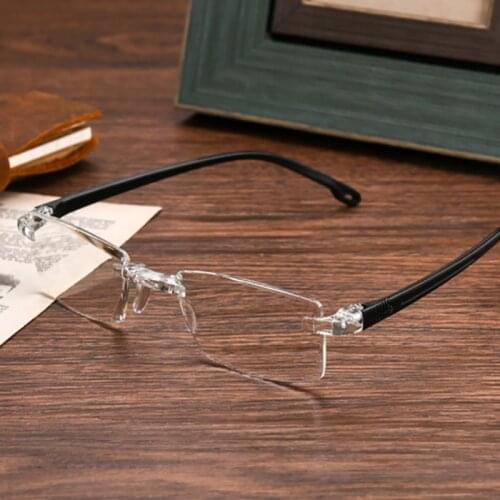 Anti Blue Light Men Reading Glasses Women New Fashion Trimming Cutting Rimless Transparent Presbyopia Eyeglasses 1.0-4.0 R286