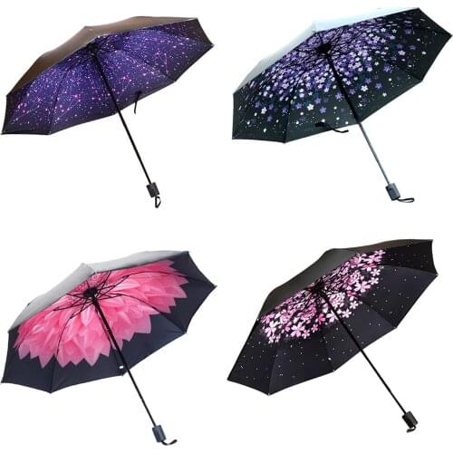 Top Quality Umbrella Men Rain Woman Windproof Large Paraguas 3D Flower Print Sunny Anti-sun 3 Folding Umbrella Outdoor Parapluie