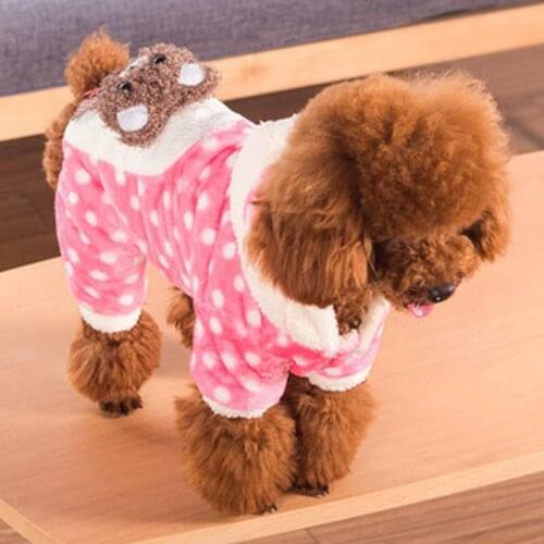Wholesale Autumn Winter Xs Dog Clothes For Small Dogs Girl Teddy Dot Fleece Thick Cover Leg Wadded Jumpsuits Puppy Pet Clothing