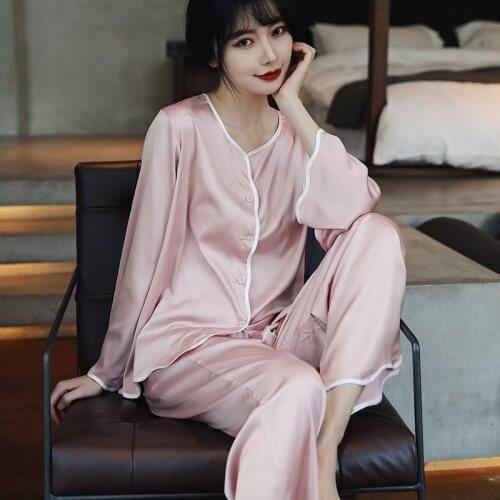 Pyjamas Femme Fashion Ins Silk Sleepwear Set Elegant Satin Pajamas Women Long Sleeve Night Home Suit Large Size 2 Pcs Pijamas