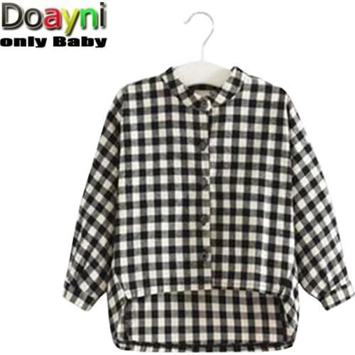 Doayni Baby Black White Plaid Blouses Turn-down Collar Baby Kids Single-breasted Tide Shirt Clothes for baby girls boys 2 to 7