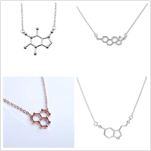 Serotonin Caffeine Estrogen Water Resveratrol Molecule Necklaces Female Hormone H2O Wine Chemical Molecular Structure Pendant