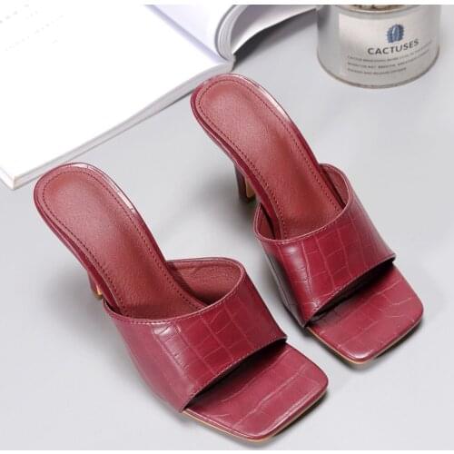 Women Slippers Mules Shoes Woman Square Open Toe Thin High Heels Slides Fashion Pumps Party Slides Slip On Gladiator Style 35-42