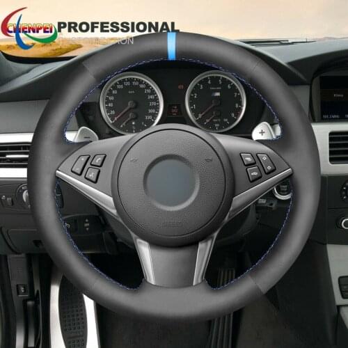 DIY Hand-Sewn Non-Slip Black Suede Car Steering Wheel Cover For BMW 5 Series E60 E61 E63 E64 2007-2010 Car Interior Accessories
