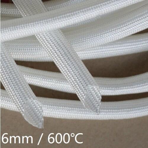 Fiberglass Tube 6mm High Temperature Chemical Glass Fiber Braided Sleeve Soft Wire Casing Insulated Pipe Protect 600Deg.C White