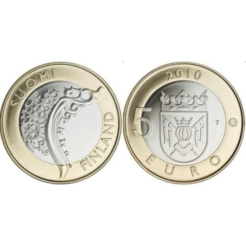 Unc 100% Original Coins Real Euro Coin Finland 2010 Valsinas Somi 5 Euro Bimetallic Commemorative Coin