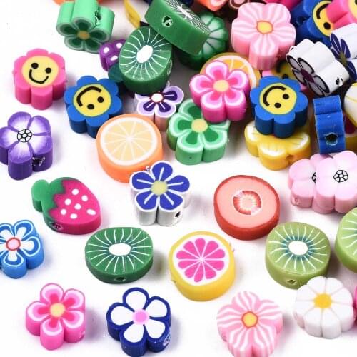 100pcs/lot Mixed Color Flower Fruit Polymer Clay Beads Colorful For Jewelry DIY Making
