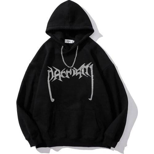 2021 Kpop Rhinestone Letter Simple Fleece Hoodies Men Harajuku Sweatshirt Cotton Hooded Pullover Vintage Clothes Sweat Capuche