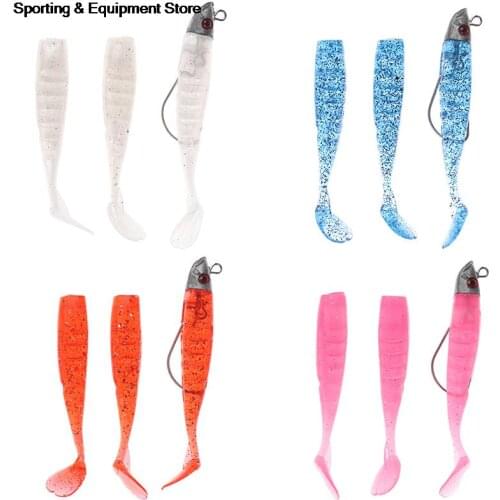 3pcs/set Jig Head Soft Bait T Tail Artificial Lures Worm Hook Fish Seabass Fishing Bait Black Minnow Set