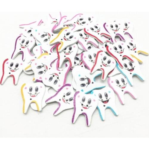 50pcs Wood Tooth Shaped Sewing Buttons Scrapbooking 2 Holes Clothing Accessories 22x27mm