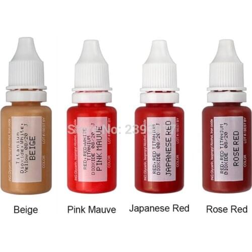 Free Shipping 4 colors Permanent Makeup Pigments Set Tattoo Ink Cosmetic 15ml Bottle for Tattoo shading Lip Make Up Mixed Color