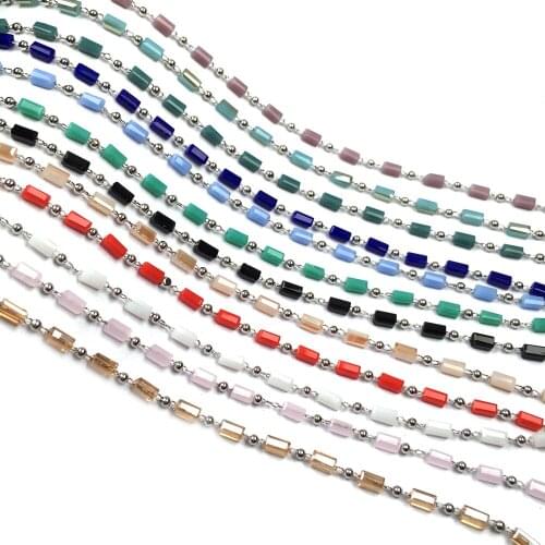 Crystal handmade copper chain faced scattered rectangle Beads Chains Making for Jewelry DIY Necklace Bracelet Accessories 3x4mm