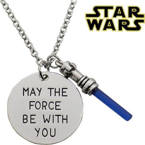 Wars 7 Necklace force be with you Hand Stamped Necklace Women Force Awaken Sword of Light Lightsaber Pendant Movie Jewelry