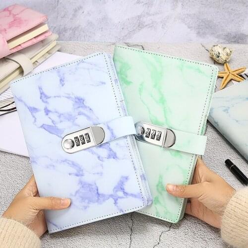 A5 PU Leather Cover Imitation Marble Pattern Notebook Password Lock Diary Schedule Planner Travel Journal Stationery Memo Pad