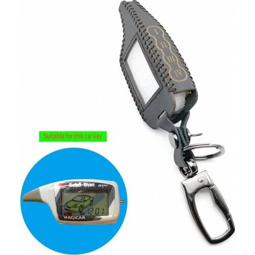 Car Alarm ShapeGenuine Leather Case For Scher-5 6 LCD Remote Control Only fit Scher Khan Magicar khan Magicar M5 Key Cover shell