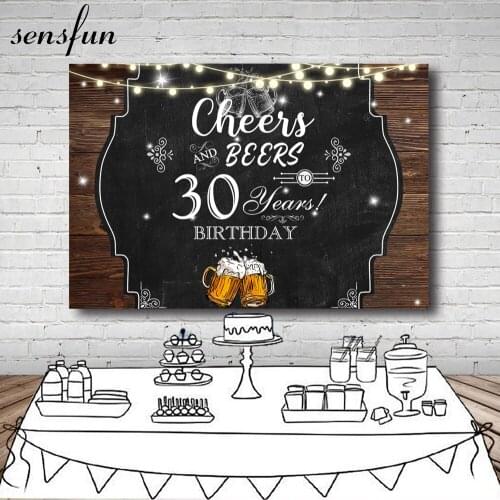 Sensfun Cheers and Beer Birthday Backdrop Rustic Wood Happy Birthday Background For Photography Birthday Party Decor Supplies
