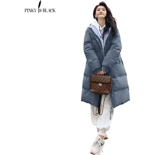 PinkyIsBlack 2021 Long Winter Coat Women Spliced Hooded Down Parka Ladies New Warm Winter Jacket Women Loose Jacket Coat Clothes