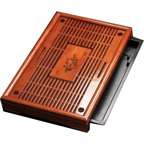 Eco Friendly Tea Tray Chinese Water Storage Kung Fu Wood Tea Tray Traditional with Drawer Luxury Plateau Bois Teaware DG50CP