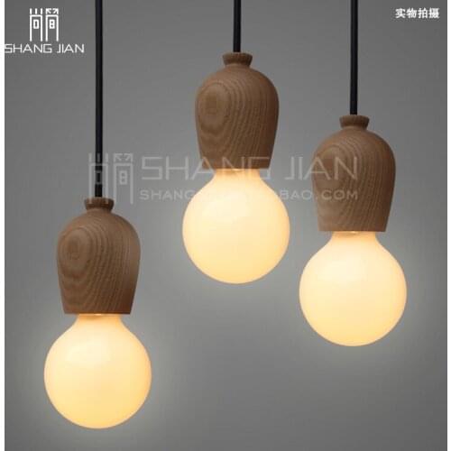 European Style Retro American Rural Solid Wood Pendant Light Personalized Bar Dining Room Lamp Bedroom Single Head Bed deco