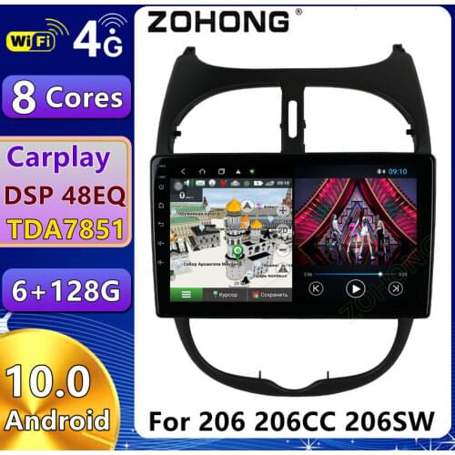 DSP 4G Head Unit For Peugeot 206 Android 10 GPS Navigation Car Radio Multimedia Video Player Stereo Autoradio 206CC 206WS 2 Din