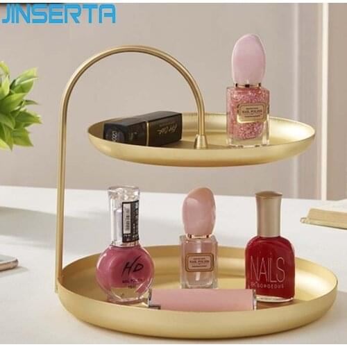 JINSERTA 2-layer Metal Storage Tray Jewelry Display Plate Gold Necklace Ring Earrings Display Tray Mirror Decoration Organizer