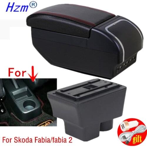 Centre Console Storage Box For Skoda Fabia/fabia 2 2008-2014 Dual Layer Armrest box USB Charging Cup holder ashtray Car Styling