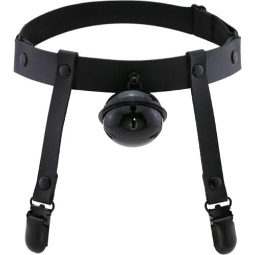 Handmade leather personality trend black big bell tights garter street patting simple elastic thigh ring