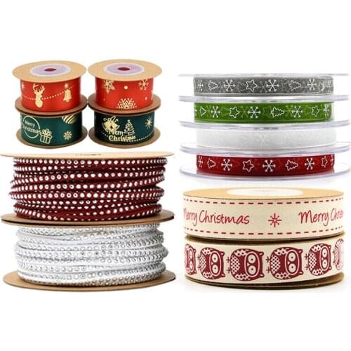 New christmas bronzing printing letter ribbon gift wrapping snowflake fringe ribbon decoration accessories drilling belt