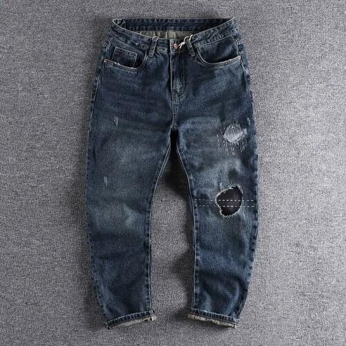 2021 Autumn jeans mens lining paste cloth printing technology trend youth loose small straight pants cool trouser 352