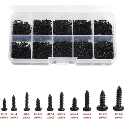 1000Pcs Assortment M1 M2 M1.4 M1.7 PA Phillips Head Micro Screws Round Head Self-tapping Electronic Small Wood Screws Set