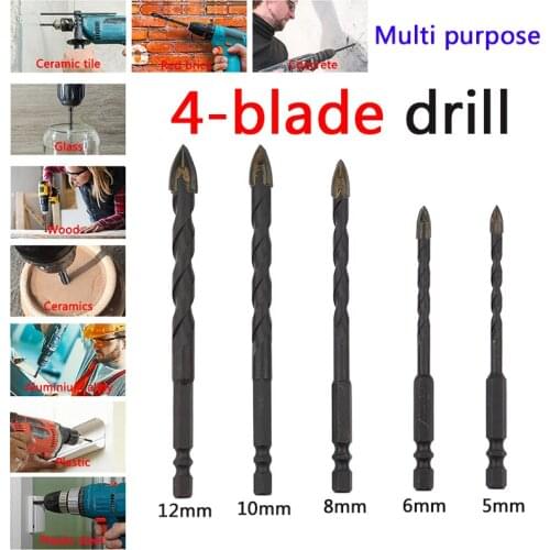 3-8Pcs tools Drill bit set granite wood Glass concrete Hole saw thread tiles Hexagons Cemented carbide four-blade cross Drilling