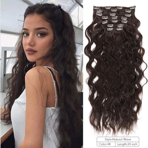 Clip In Hair Extension Long Natural Wave Wavy 24'' Synthetic High Temperature Fiber Extensions For Women 140G 7Pcs/Lot Full Head