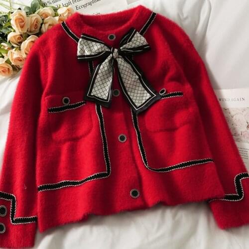 Abrini Fall Winter Velvet Cardigans Single Breasted V-neck Button Up Fine Yarn Cardigans With Pocket Sweet Cashmere Sweater 2021