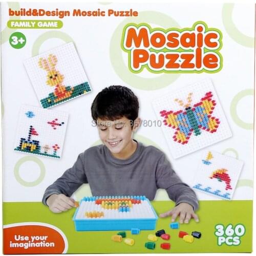 Creative Mosaic Puzzle Pegboard ,360pcs DIY Mushroom Nails Jigsaw Puzzle Mosaic Family game Educational Toys for Children Kids