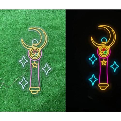 Custom Sailor Magic Stick -moon Anime Led Kawaii Neon Sign Light Decor Indoor Wall Hanging Girl Gift Birthday Home Room Bedroom