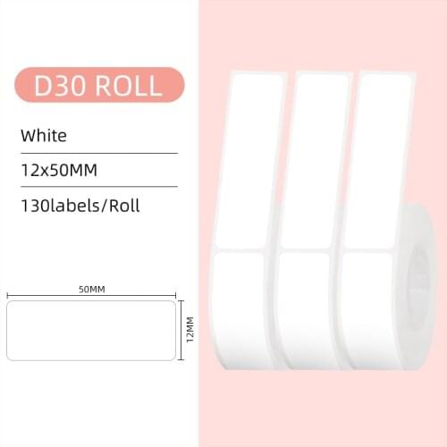 Phomemo White Adhesive Label Tape for D30 Thermal Label Maker 12 X 50mm(1/2" X 5/4") Phomemo Thermal Printer Paper 130pcs 3 Roll