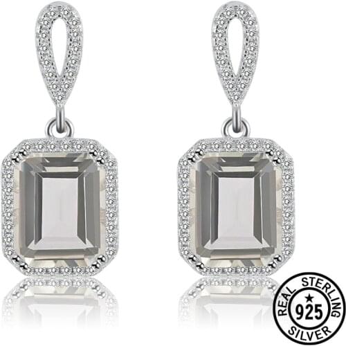 Real 925 Sterling Silver Earrings Dangle Green Amethyst Natural Gemstone For Women Birthday Gifts Luxury Fine Jewelry