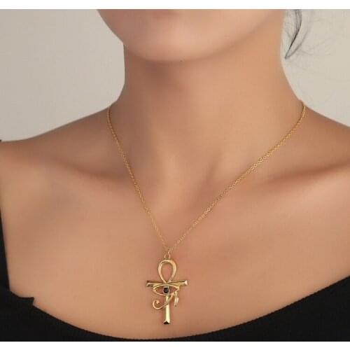 Religious Evil Eye Ankh Cross Key Pendant Necklaces For Women The Eye of Horus Necklace Statement Lucky Jewelry Gift