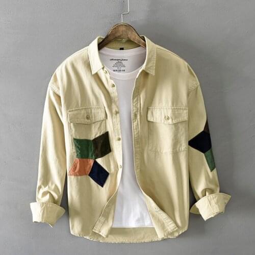 Newly Autumn Fashion Men Shirts Japanese Style Long Sleeve Cotton Casual Shirts Men Overalls Patches Designer Hip Hop Punk Shirt