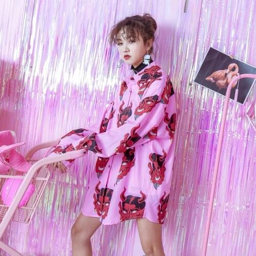 Jasmine street tide country devil head pattern lapel single breasted long SLEEVE shirt and long