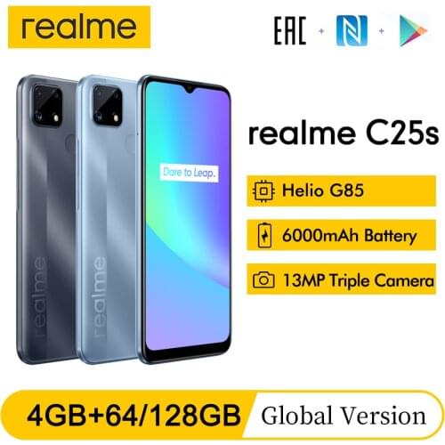 Global Version realme C25S 6.5'' FHD+ Screen Helio G85 Octa Core 4GB 64GB Smartphone 6000mAh NFC 18W Quick Charge Mobile Phone