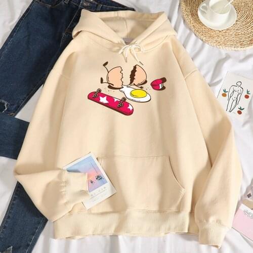 Streetwear Broken Egg Skateboard Prints Womens Sweatshirt simple Autumn Hooded Street Fit Hoodies Fashion Oversize Clothes Mens