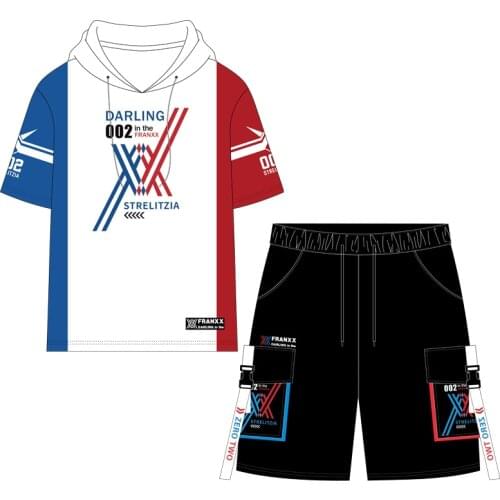 Anime Darling in the Franxx Short Sleeve Hoodie and Pants Zero Two 02 Cosplay hooded T-shirt Shorts Summer Tops