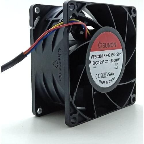 VF80381BX-Q36C-S9H 80X38mm 12V High Speed CFM Dual Ball Bearing Cooling Fan 80mm 8038 18W 4-wire 4-Pin PWM