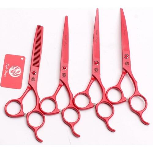 Z3100 4Pcs 7.0" 19.5cm Purple Dragon 440C Red Clippers For Dogs Hairdresser For Dog Styling Tool Professional Pets Hair Scissors