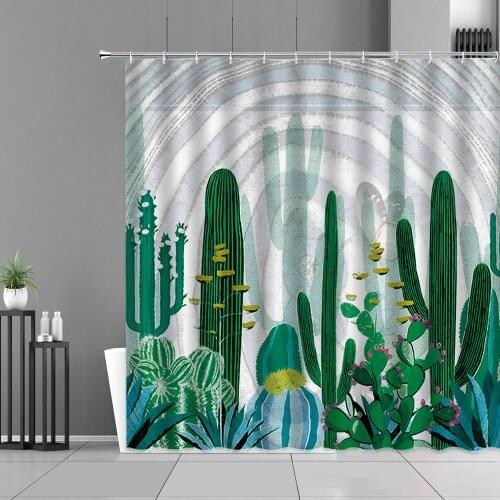 Cactus Shower Curtain Tropical Plants 3D Printing Hanging Curtain For Bathroom Home Furnishing Decoration Waterproof Polyester