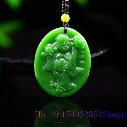Green Jade Maitreya Pendant Carved Chinese Fashion Women Jewelry Gemstone Jadeite Men Natural Charm Buddha Necklace Amulet