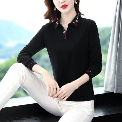 High Quality autumn New Lady Long Sleeve Polo Shirts Horse Logo Casual Women Lapel Polos Shirts Cotton Women Ffashion Slim Tops