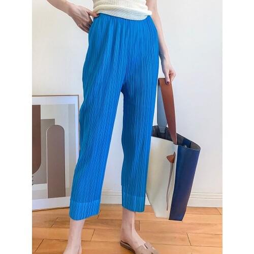 Summer Autumn Miyake pleated trendnine point pants Korean fashion casual pants women pencil pants in stock