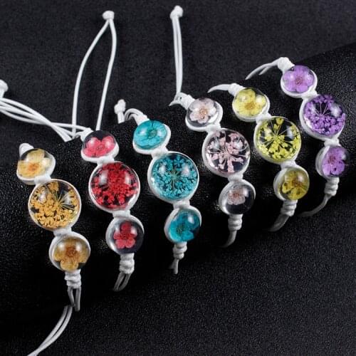 Resin Real Flower Women Bracelet Adjustable Handmade Weaving Bracelets Women Jewelry